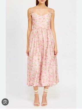 En Saison Pink Floral Tie-Shoulder Midi Dress